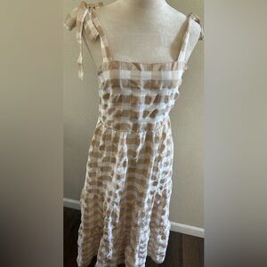 Sweet Lovely by Jen M Checkered gingham  Tan Sleeveless midi Dress size M